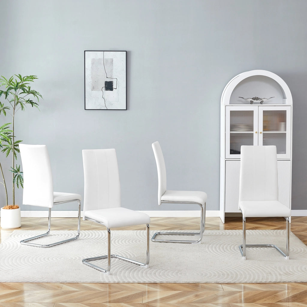 Sedie da Pranzo Imbottite in Ecopelle ¨C MINIMAL ¨C Set 4 Pezzi, Bianche, Gambe in Metallo Cromato