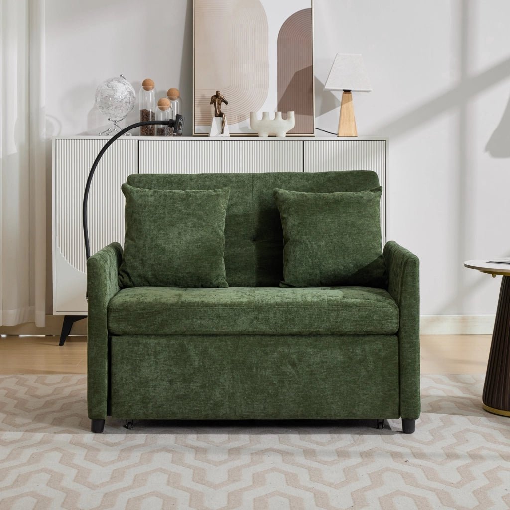 Divano multifunzione moderno con porta USB e supporto per tablet; tessuto verde; 109 cm