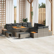 Set Divano da Giardino 13 Pezzi con Cuscini Grigio Rattan Poliestere Acacia