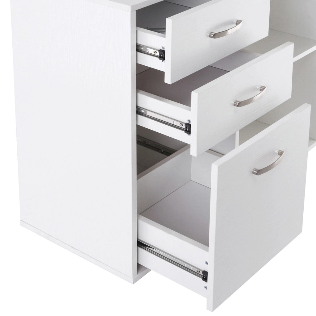 EasyComfort Scrivania Angolare per PC con 2 Cassetti e Ripiani Aperti, Scrivania ad Angolo Forma a L in Legno e Metallo, 117x83.5x76 cm, Bianco