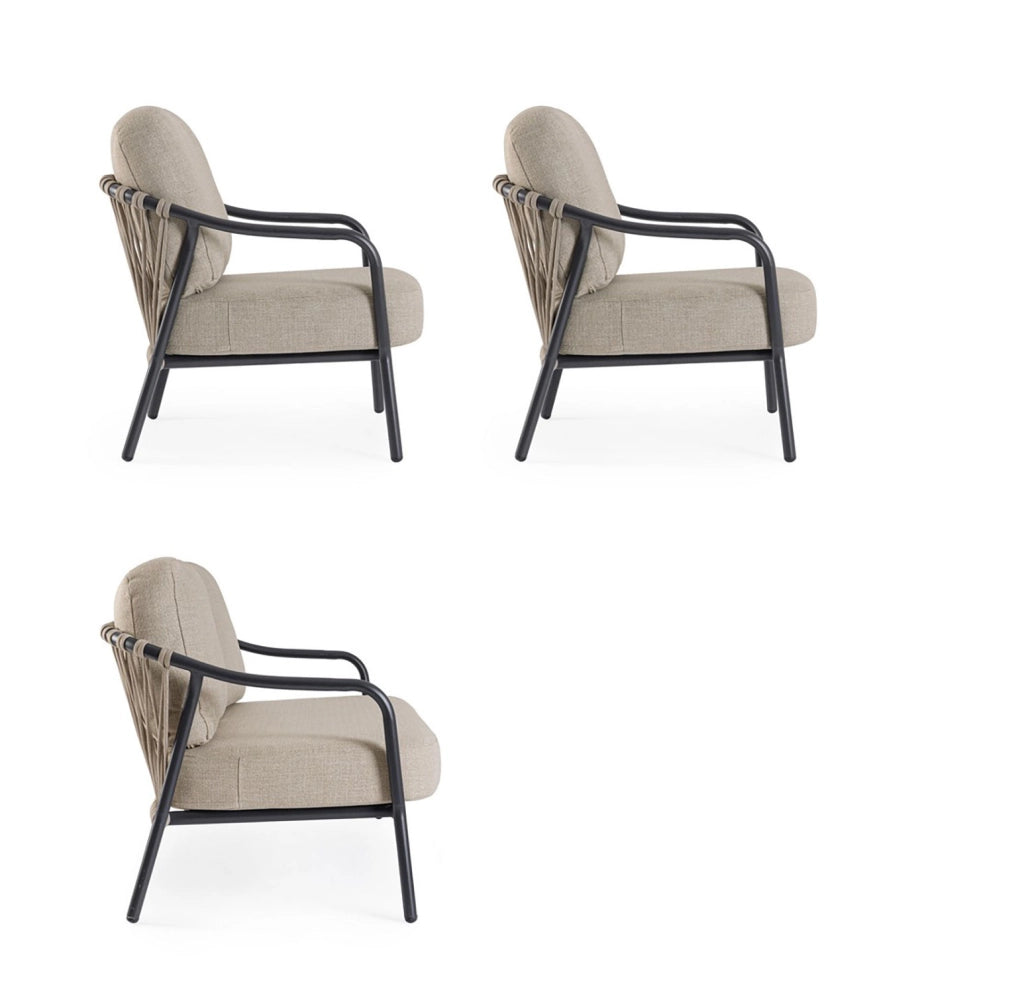 Set 3 Pezzi Salotto da Giardino con Divano 2 Poltrone in Alluminio e PP Edvige Antracite