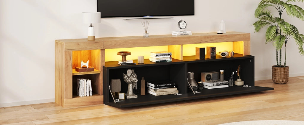 Mobile porta TV con LED e 4 vani contenitore, per soggiorno e camera da letto, in truciolare, nero, 184 × 42 × 58 cm