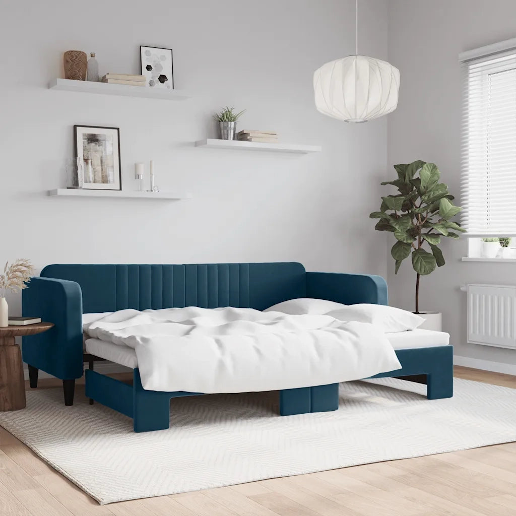 Divano Letto con Letto Estraibile Blu 80x200 cm in Velluto 3197055