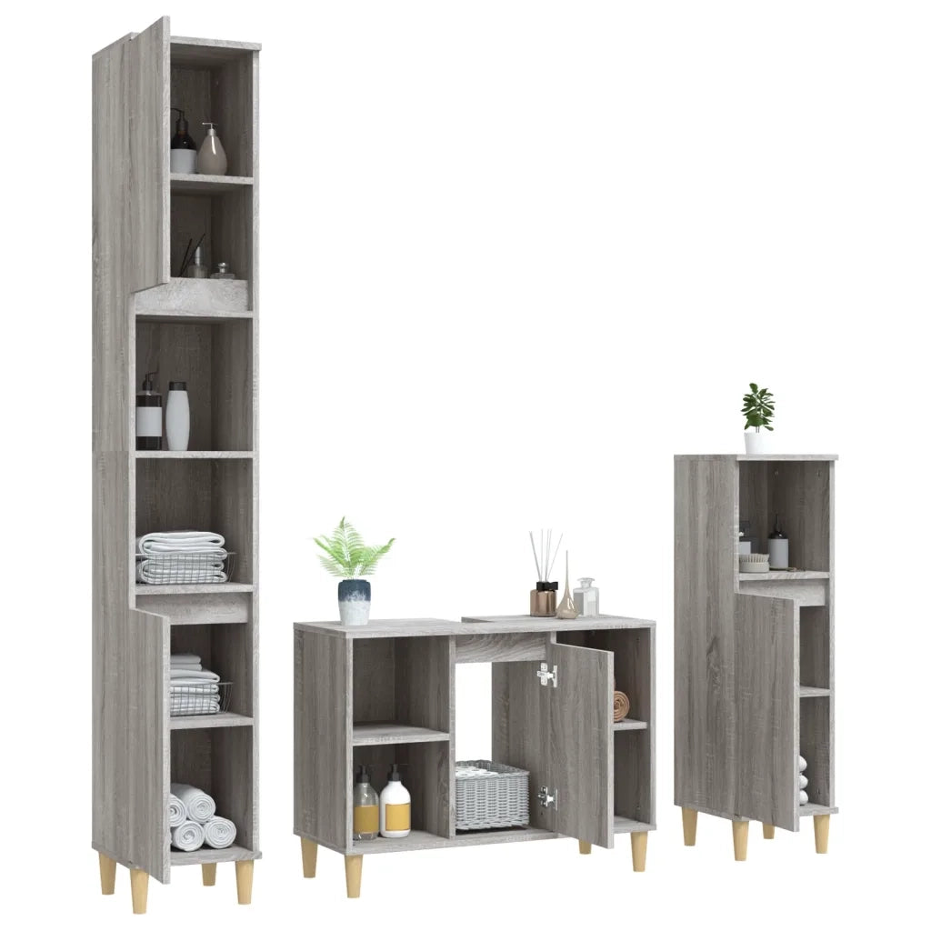 Set Mobili da Bagno 3 pz Grigio Sonoma in Legno Multistrato 3185619
