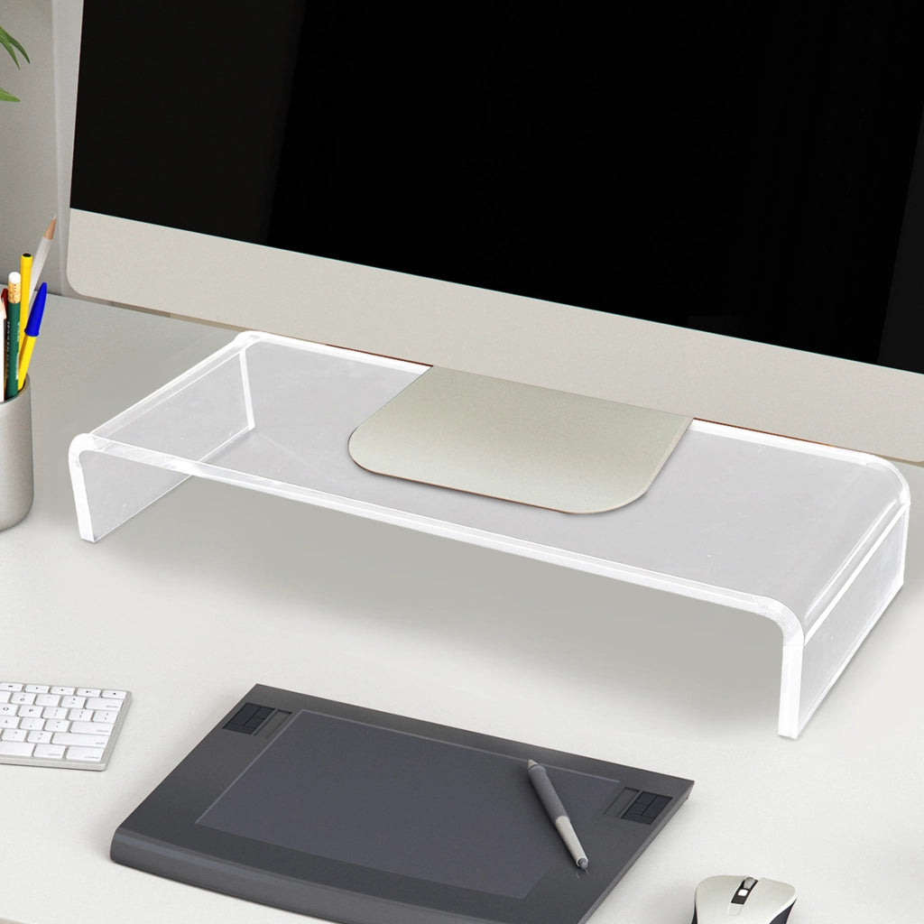 Supporto ergonomico in acrilico per monitor, compatibile con laptop, computer e notebook; trasparente, 53x19x9 cm.