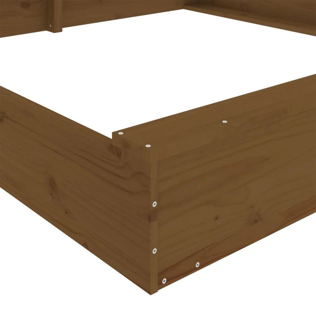 Sabbiera per bambini area giochi da giardino esterna con posti a sedere quadrati legno massello di pino marrone 02_0041522