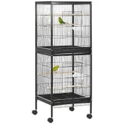 Gabbia Voliera per Uccelli per Interni con Ruote e Vassoi Estraibili, 51.5x50x140 cm, Nero