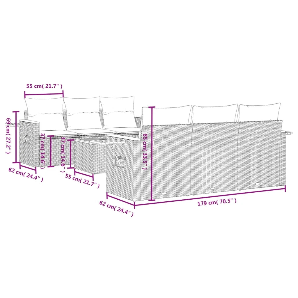 Set Divani da Giardino con Cuscini 7pz Nero Polyrattan 3226630
