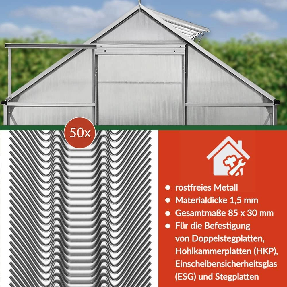 Clip Fissaggio per Serre Morsetti Antiruggine Kit 50 Pezzi in Acciaio Accessori per Protezione Piante Giardino