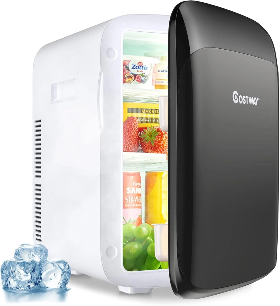 Mini Frigorifero Elettrico 15L, Funzione Caldo e Freddo, Mini frigo per Casa Auto Ufficio e Dormitorio, Prese Incluse, DC 12V/AC 220-240V, 27 x 33 x 38 cm (Bianco)