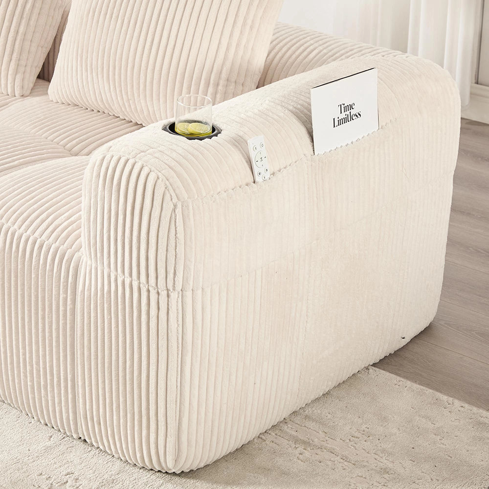 Divano compatto in velluto costellato - Xylo - Beige - Confort premium, modulare, tasca laterale e porta-bevande