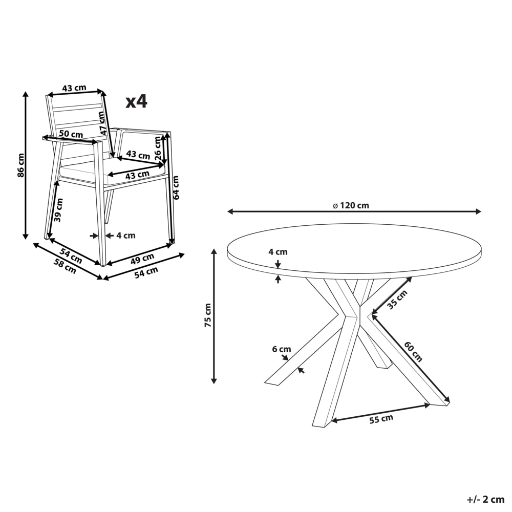 Set da pranzo 4 posti composto da tavolo in alluminio con piano in vetro ceramico grigio e sedie con cuscini grigi giardino terrazzo elegante