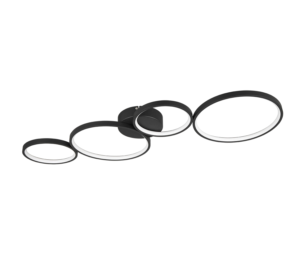 Plafoniera LED 4 cerchi, metallo, nero opaco, L 97 cm, Rondo
