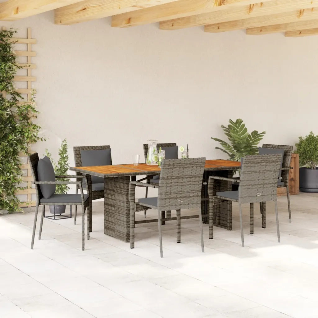 Set da Pranzo da Giardino 7 pz con Cuscini in Polyrattan Grigiocod mxl 113756