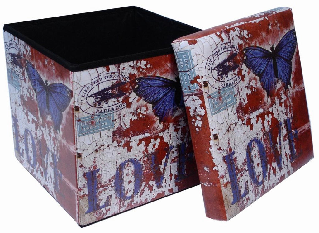Biscottini Pouf contenitore richiudibile in ecopelle farfalla Praticissimo 32x32x32