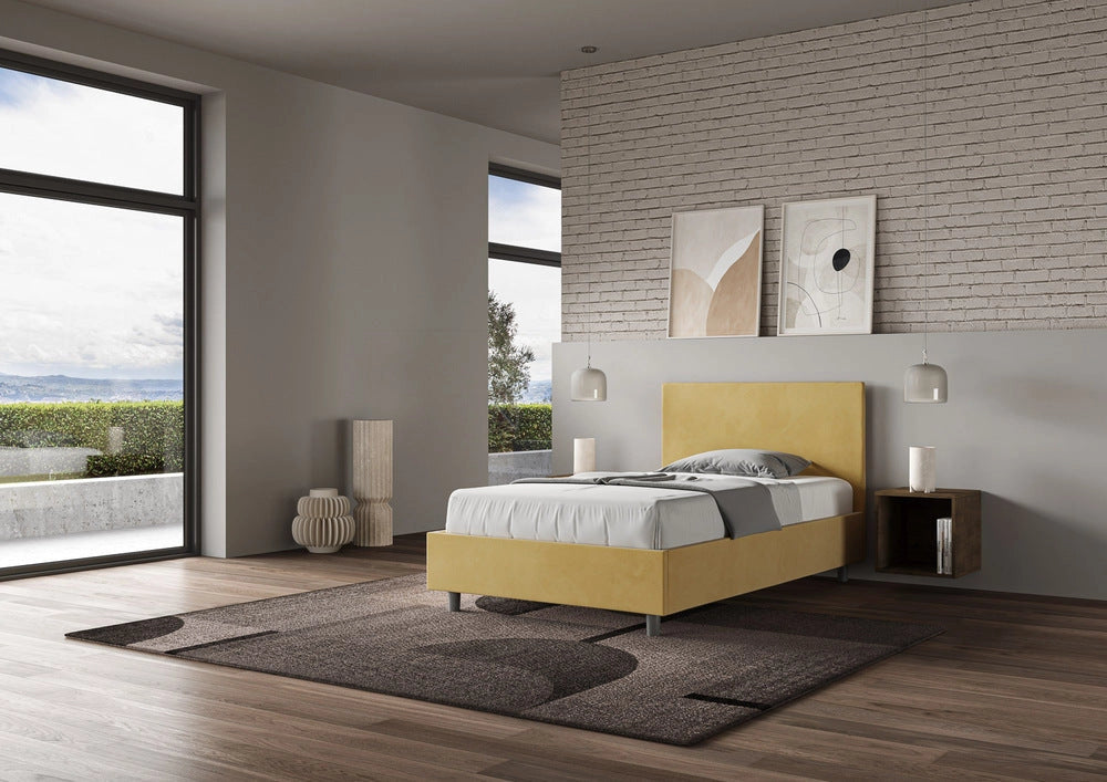 Letto 1 Piazza e Mezzo 120x200 cm con Rete e Contenitore Adele Ocra