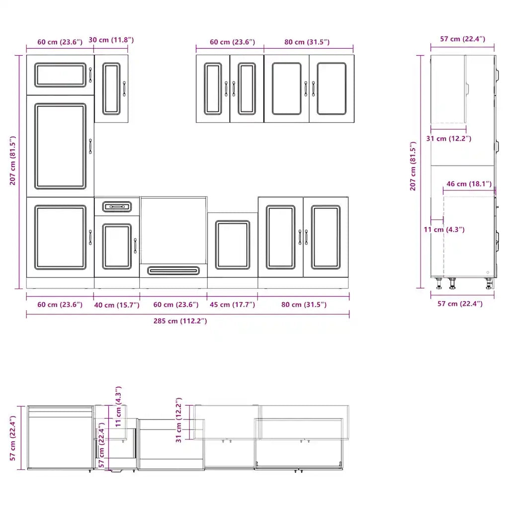 Set Mobili da Cucina 8 pz Kalmar Grigio Cemento in Truciolato 3314795