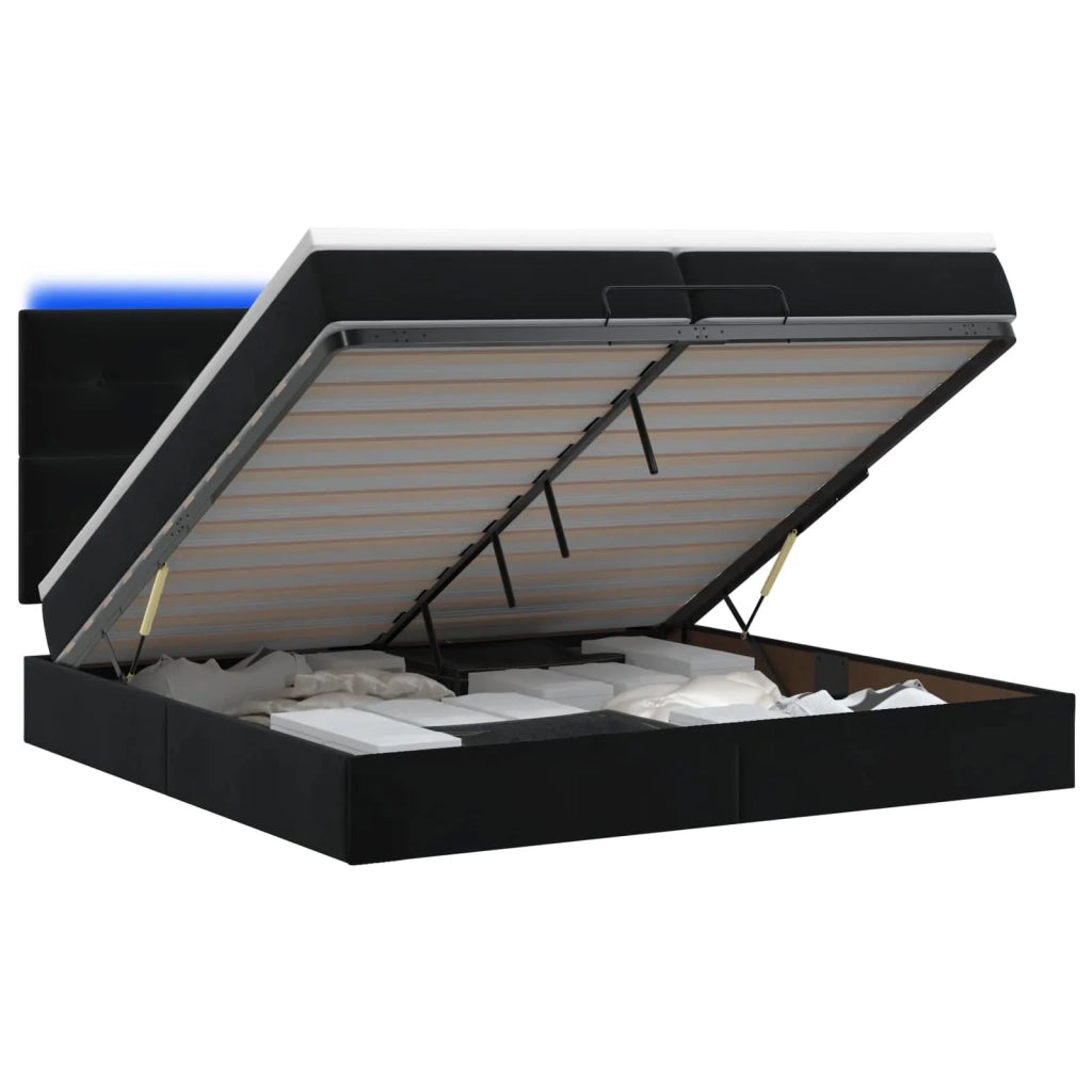 Letto Ottomano con Materasso e LED Nero 200 x 200 cm Velluto 3458327