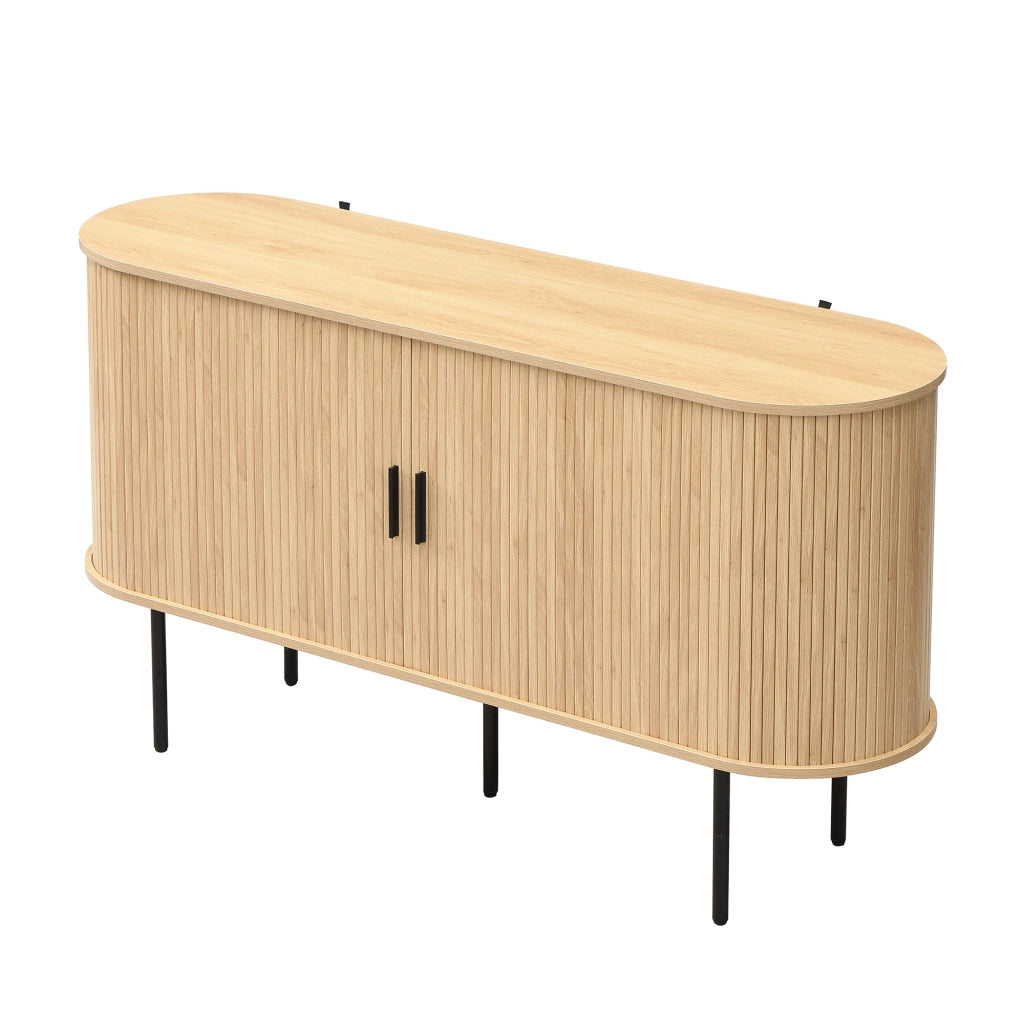 Credenza con 2 Ante a Serrandina Scorrevoli; Maniglie in Alluminio e Gambe in Ferro; in MDF; 140??40??78 cm; Naturale
