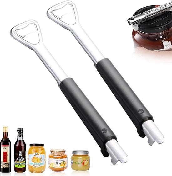 Apri-bottiglie, 2 pezzi, apri-bottiglia regolabile, acciaio inossidabile, apri-bottiglia a mano, apri-bottiglia antiscivolo, per anziani, apri-bottiglia portatile, apri-bottiglia con manico.