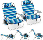 Sedia da spiaggia pieghevole, sedia da campeggio con schienale regolabile, poggiapolsi, tasche e braccioli, sdraio da esterno portatile per picnic, pesca (2)