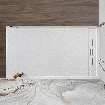 Piatto doccia 80x140 bianco pietra in resina riducibile con canalina Argo