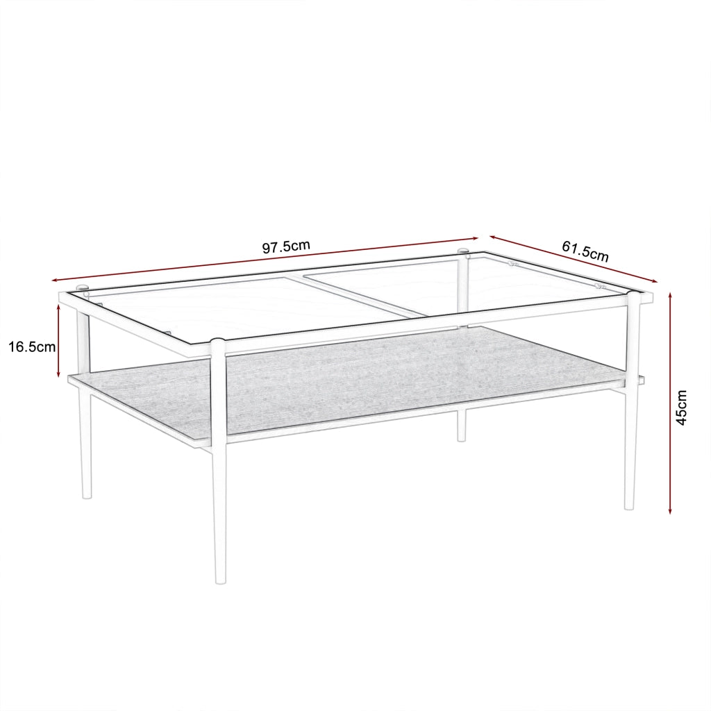 TAVOLINO DA SALOTTO Rettangolare in vetro temperato 97,5x61,5x45 cm Grigio/Bianco