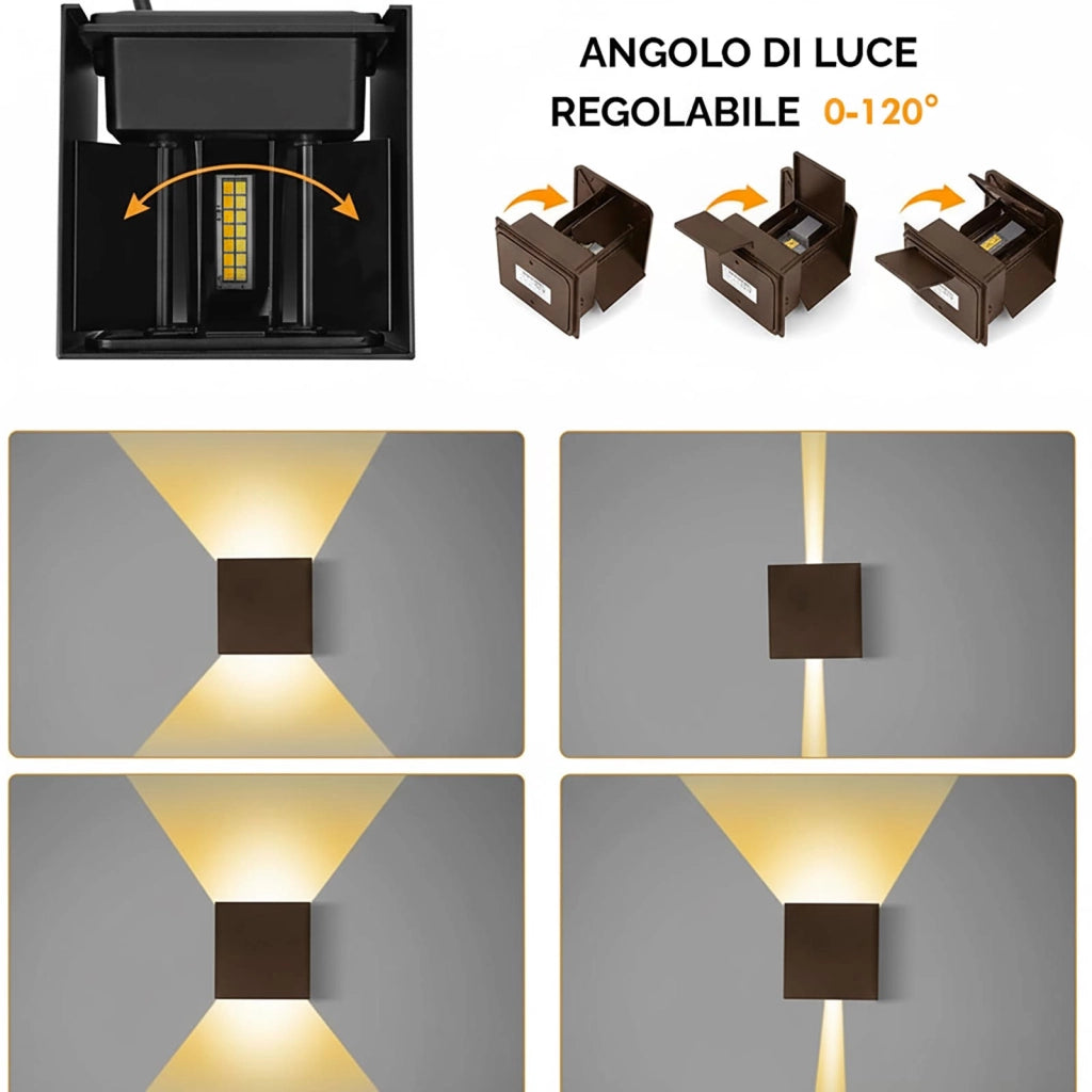 Applique LED cubo Marrone da Esterno 12W LED Lampada Parete IP65 Impermeabile fascio di Luce Regolabile LED CCT da 3000K a 6000K