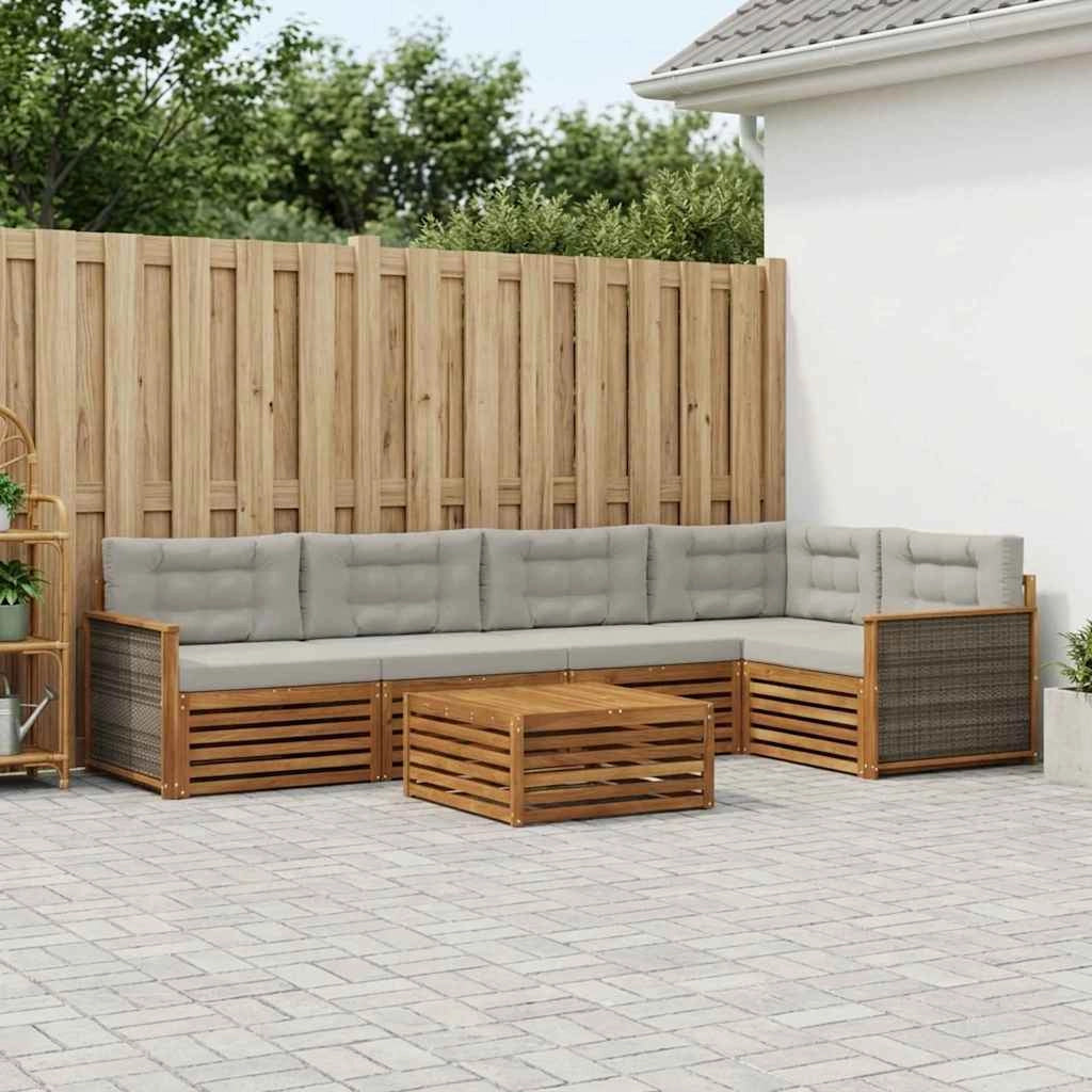 Set di divani da esterno 6 pz Naturale e Grigio Chiaro 3383379