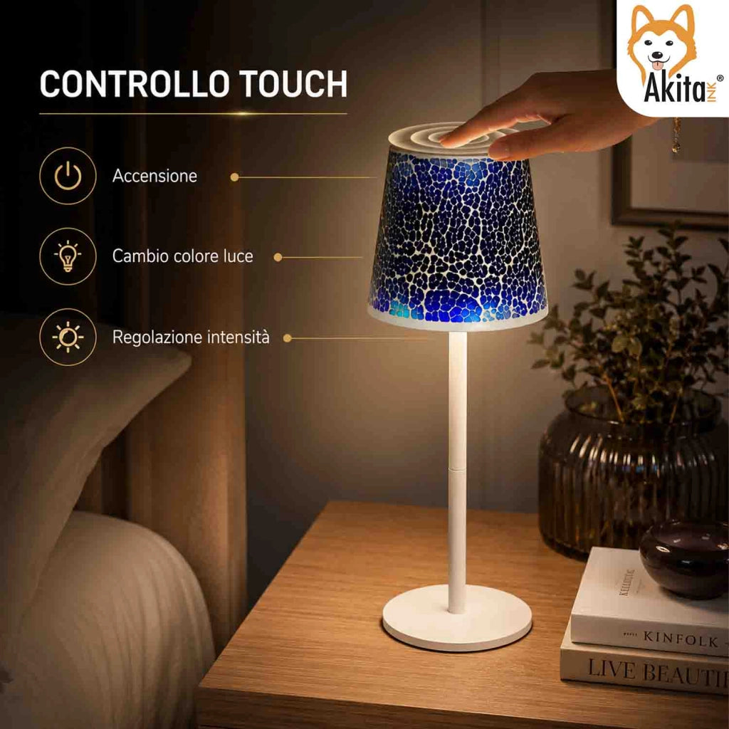 Akitaink Lampada da Tavolo LED Mosaico Cracked Blu Ricaricabile
