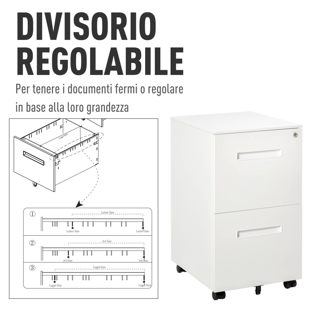Cassettiera Scrivania con Ruote ¨C zephmum ¨C 39x48x67cm Bianco Acciaio