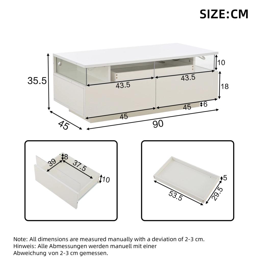 Tavolino da caff猫 90 x 45 x 35.5 cm; con vassoio e 2 cassetti; truciolato; bianco