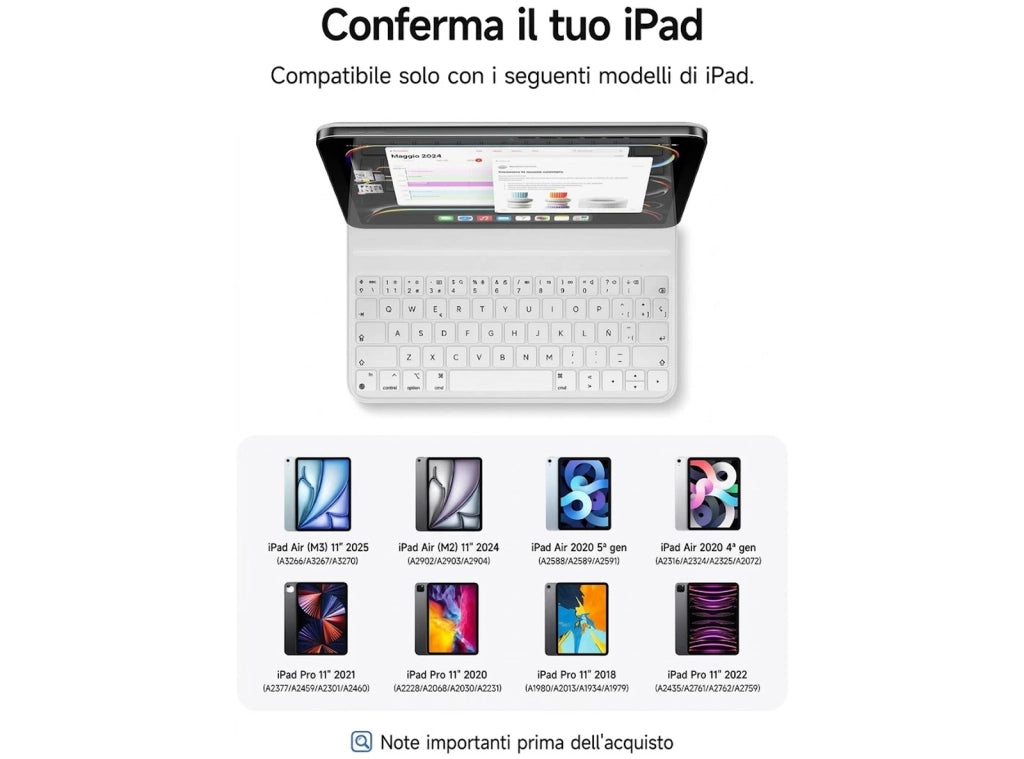Custodia con Tastiera per iPad Air 11″ M4/M3/M2 5ª/4ª Gen Smart Folio Cover Magnetica con Tastiera Layout Spagnolo QWERTY