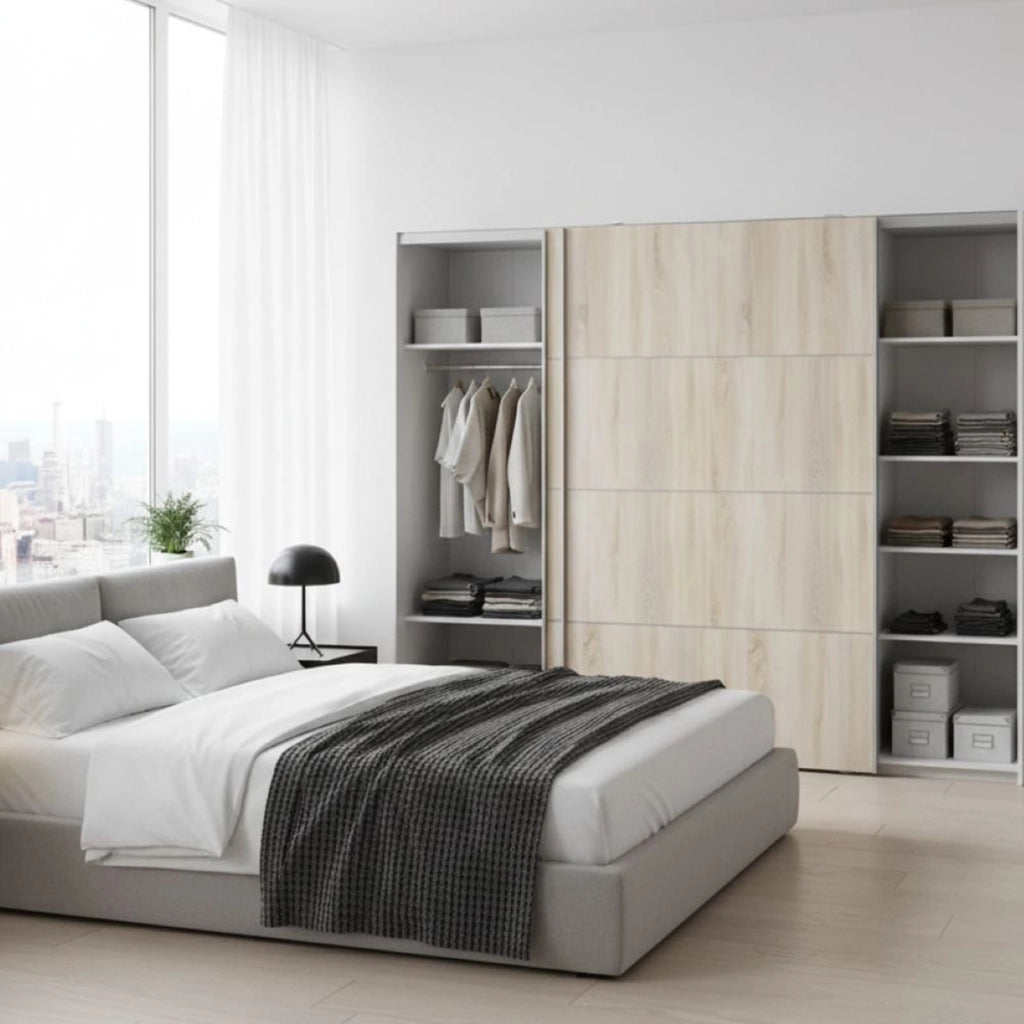 Guardaroba 2 ante Avelengo, Mobile camera da letto, Cabina armadio portabiti, Armadio appendiabiti, 243x64 h202 cm, Quercia e Bianco