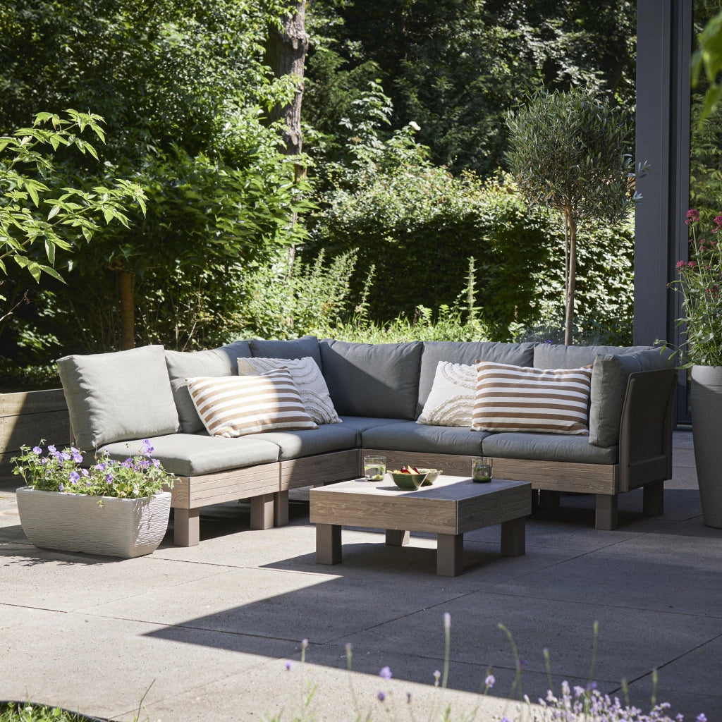 Salottino Outdoor Kendrick, set Salotto da Esterno 5 Posti, Marrone Noce
