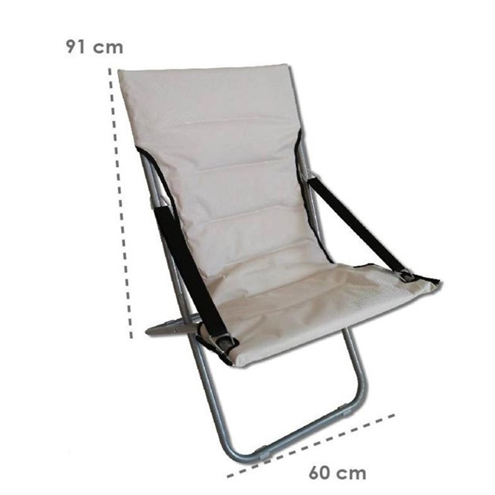 Trade Shop - Sedia Sdraio Canapone Crema In Poliestere Imbottita Pieghevole Giardino Veranda 281028 -