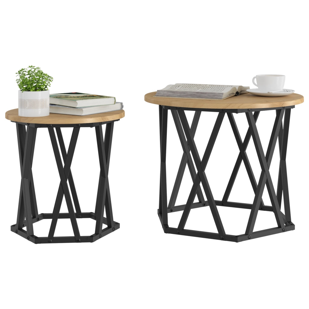 Set di tavolini impilabili 2 pcs in legno ingegnerizzato rovere artisanale