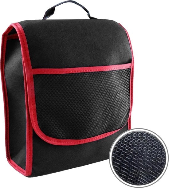 Organizzatore per auto con chiusura a clip per contenitore di bagagliaio con colori nero e rosso