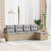 Set divano giardino 5 pezzi con cuscini beige in rattan