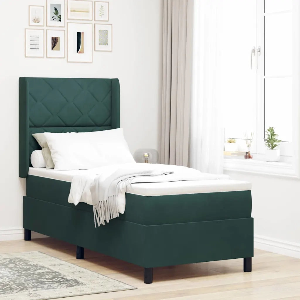 Letto a molle con materasso Verde Scuro 80 x 200 cm Velluto 3342035