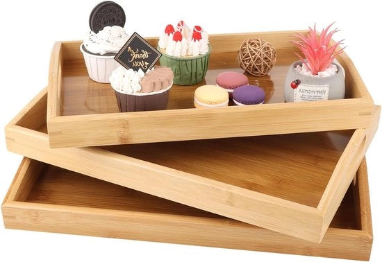 Piatto di servizio in legno rettangolare con maniglie - per colazione - servizio e bevande