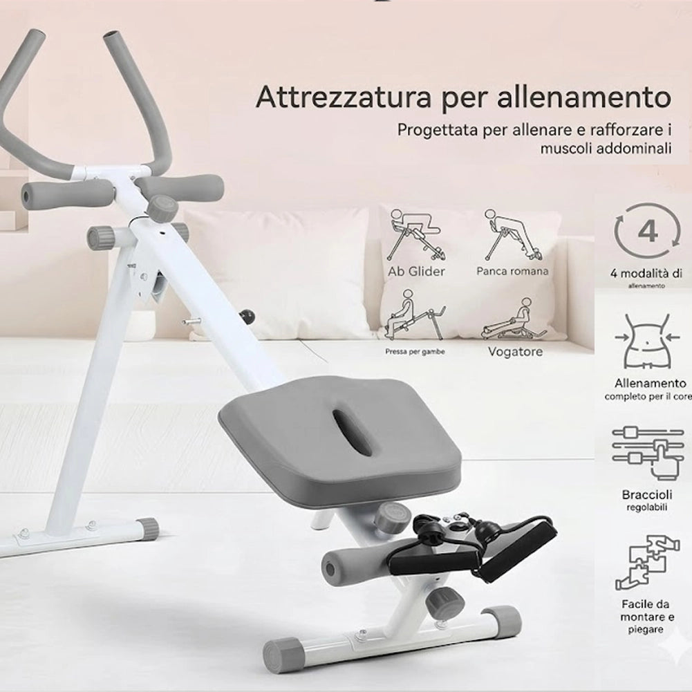 Macchina per Addominali Attrezzo Fitness Multiuso Pieghevole Vogatore in Acciaio Grigio