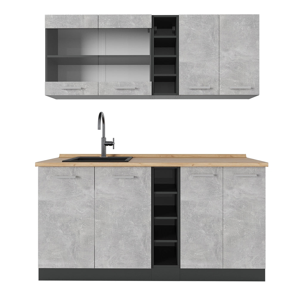 Vicco Cucina completa Calcestruzzo/antracite 160 cm senza piano di lavoro