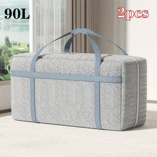 Set da 2 pezzi di 90L con coperchio pieghevole | Tessuto non tessuto con maniglie | Adatto per abiti/quilt, spostamenti, armadi a vestiti e stanze da letto