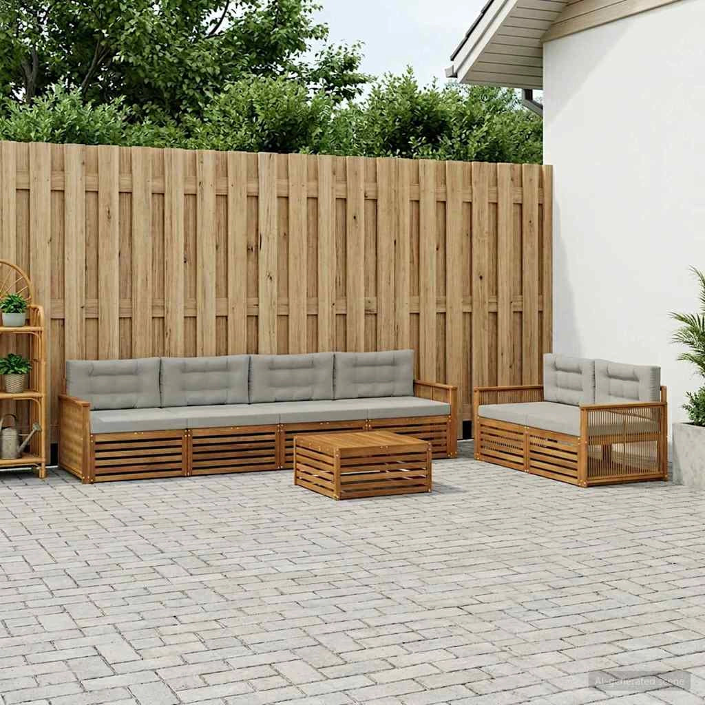 Set di divani da esterno 7 pz Naturale e Grigio Chiaro 3383059
