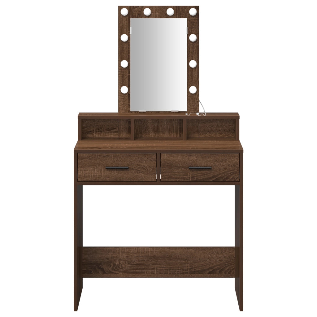 Tavolo da Toeletta con Luci a LED Marrone Rovere 79x41x140 cm
