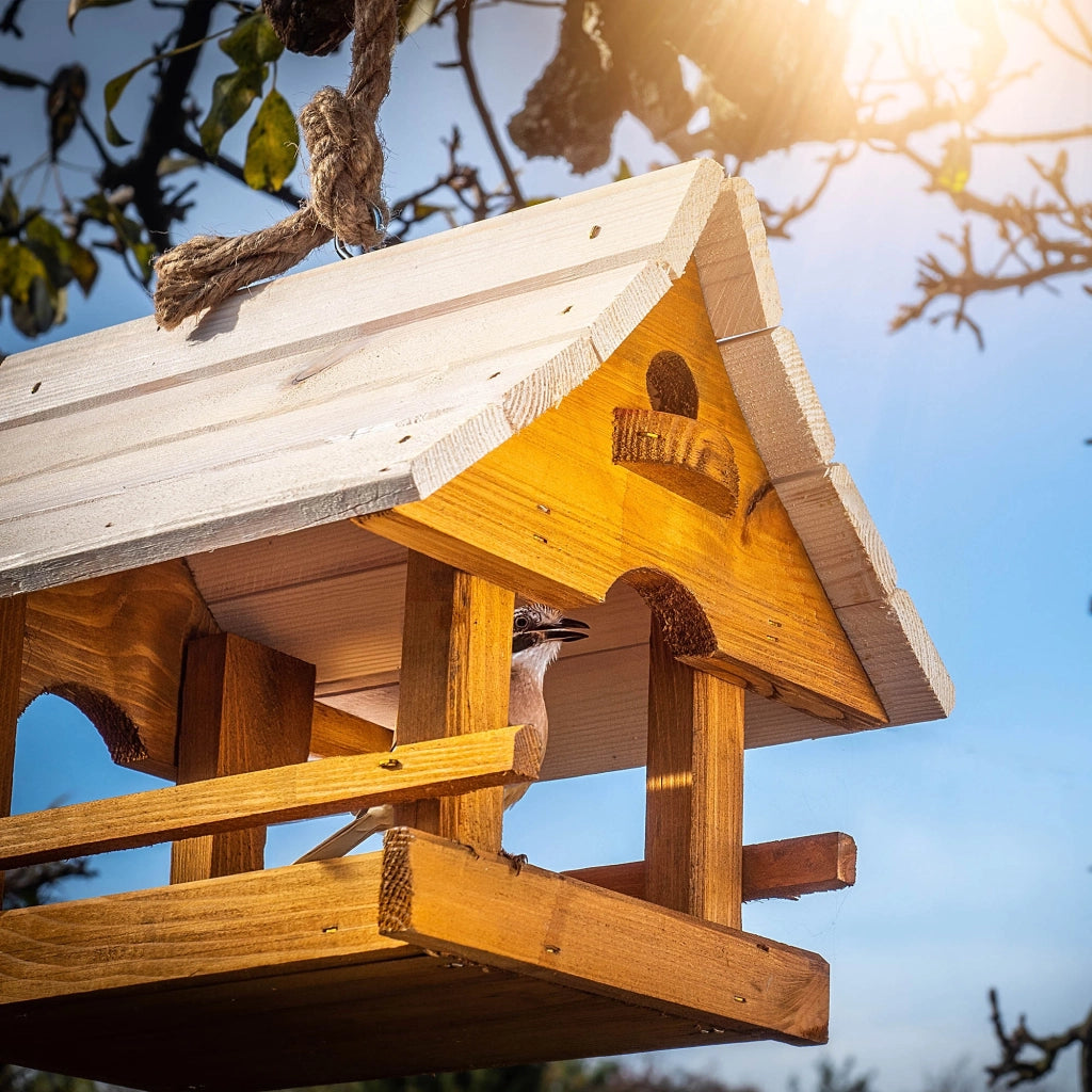 KADAX Grande mangiatoia per uccelli in legno da appendere, decorazione da giardino.