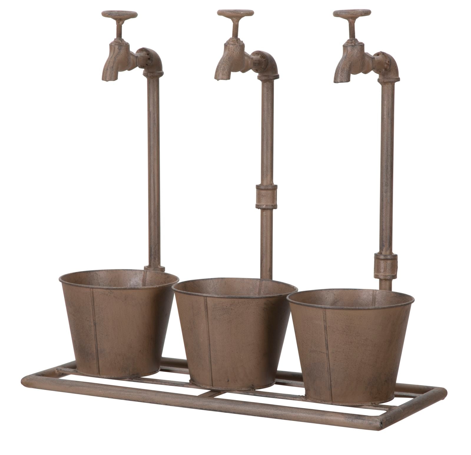 Vasetto Industry Triplo 49x19x48 cm in Ferro Marrone