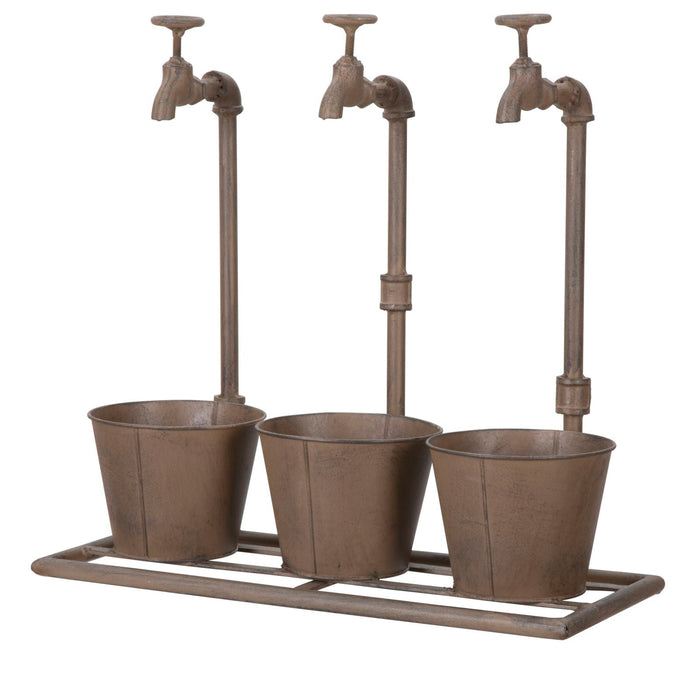 Vasetto Industry Triplo 49x19x48 cm in Ferro Marrone