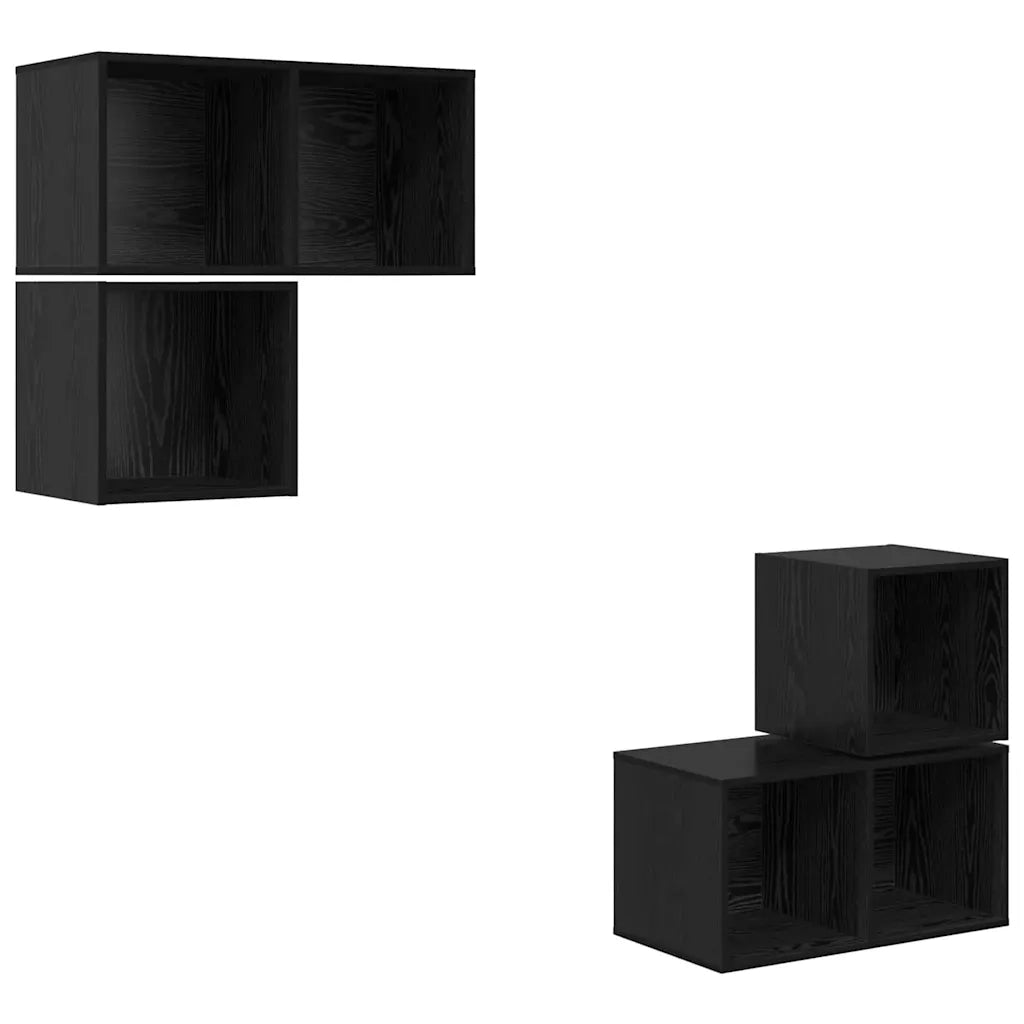 Set mobile TV 4 pz-Set di 4 Credenza per TV Rovere Nero Legno multistrato 358666